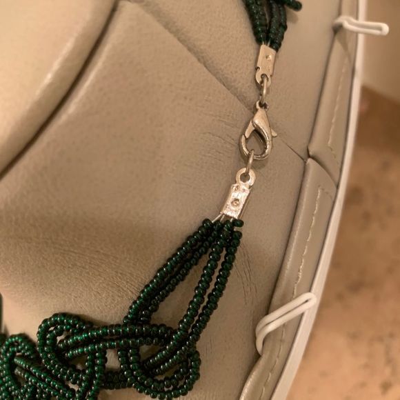 Hand Made Dark Green Beaded Choker Necklace - Picture 4 of 6